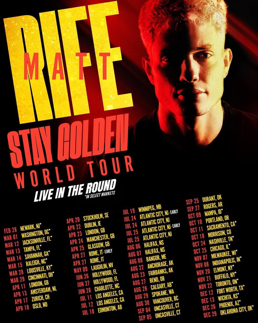 Matt Rife Stay Golden World Tour Poster 2026–2027